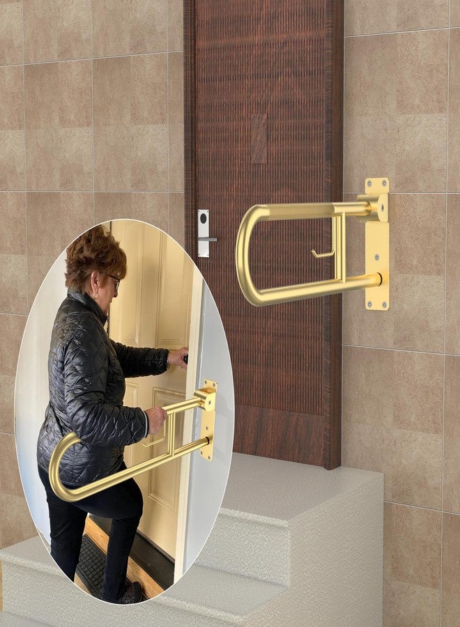 YuanDe Toilet Grab Bar 30.3 Inch, YuanDe Flip Up Grab Bar with Paper Holder, Brushed Gold Anti-Slip Safety Bars for Toilet, Stainless Steel Knurled Toilet Handles for Seniors Disabled Elderly Pregnant - Image 3